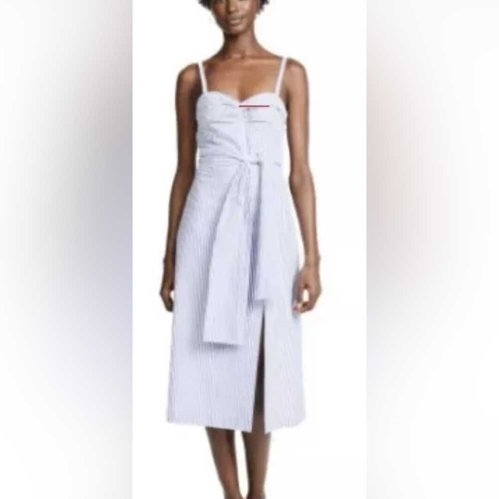 CLUB MONACO Blue and White Seersucker Dress Open Back Bow Front - Picture 1 of 8